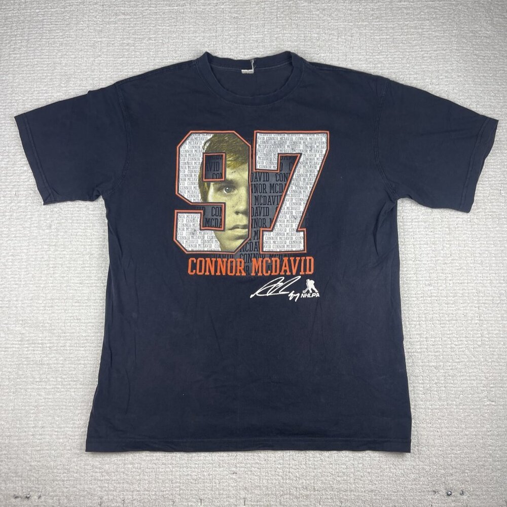 NHLPA Edmonton Oilers Connor Mcdavid #97 Big Graphic Blue Players Shirt (read)